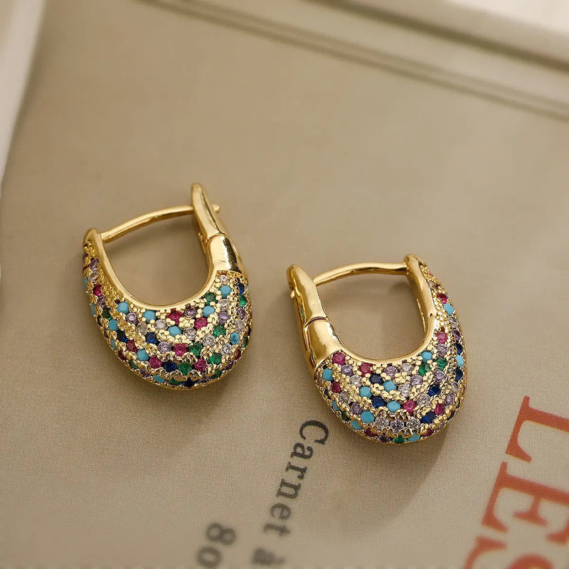 Elegant colorful earrings with inlaid crystals 0