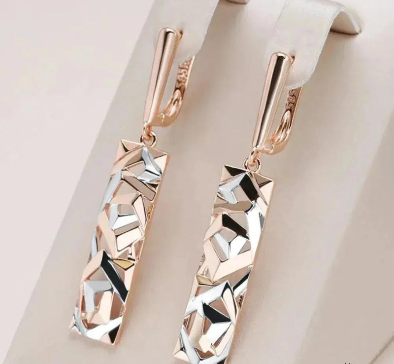Elegant rectangular gold and silver earrings 0