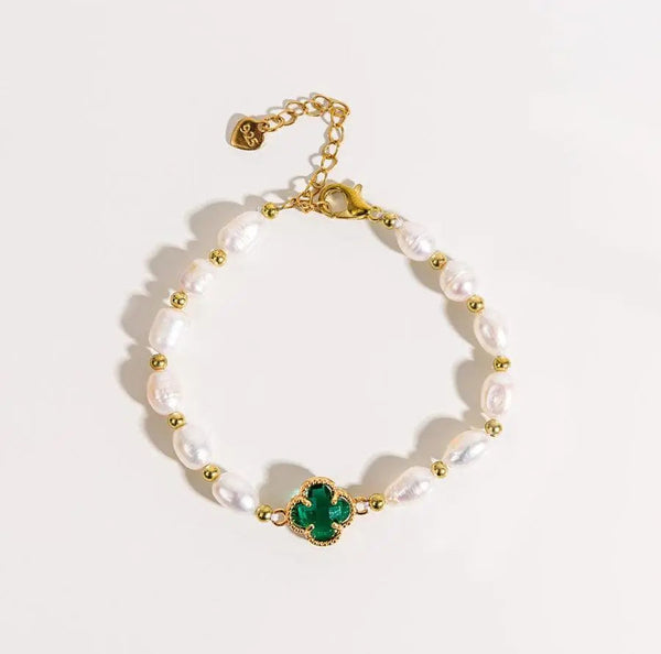 Emerald Clover Leaf Beaded Bracelet 0