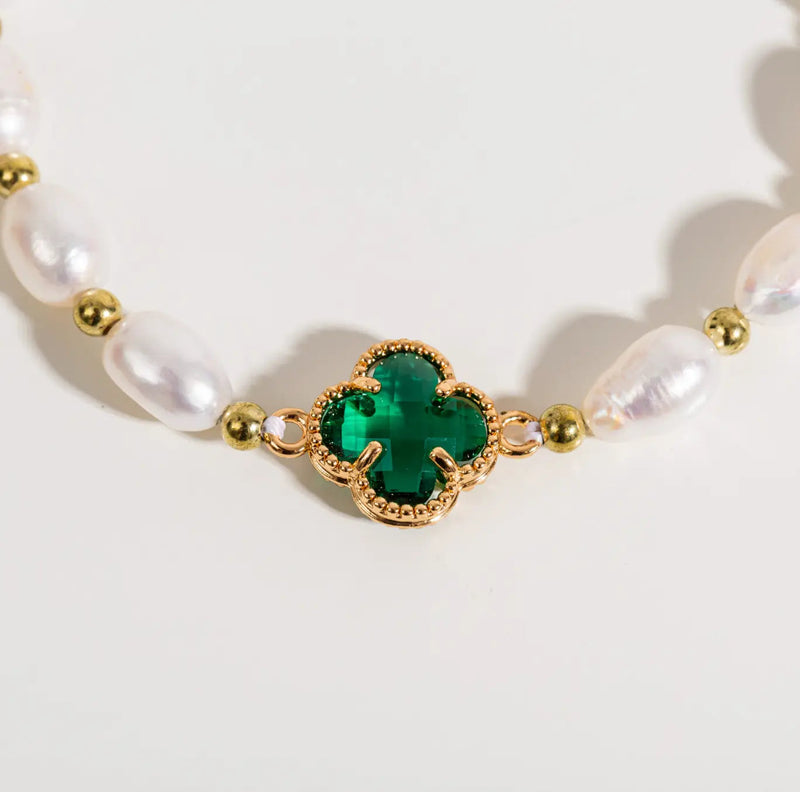 Emerald Clover Leaf Beaded Bracelet 2
