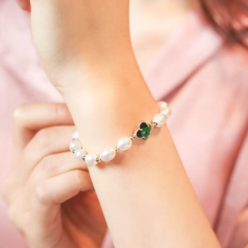 Emerald Clover Leaf Beaded Bracelet 4