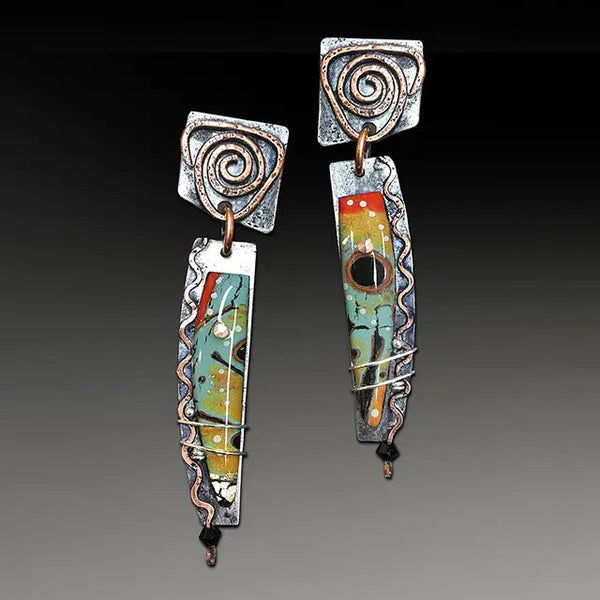 Ethnic silver earrings with multicolored enamel 0