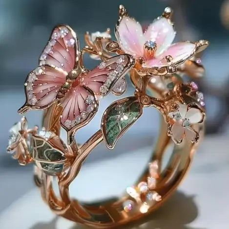 Fashion delicate gold color flower butterfly rings for women party accessories gifts custom jewelry 0