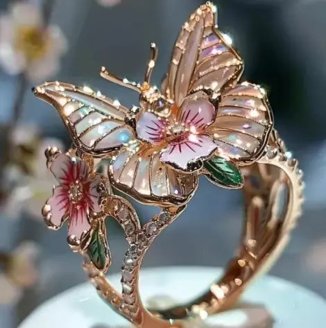 Fashion delicate gold color flower butterfly rings for women party accessories gifts custom jewelry 1