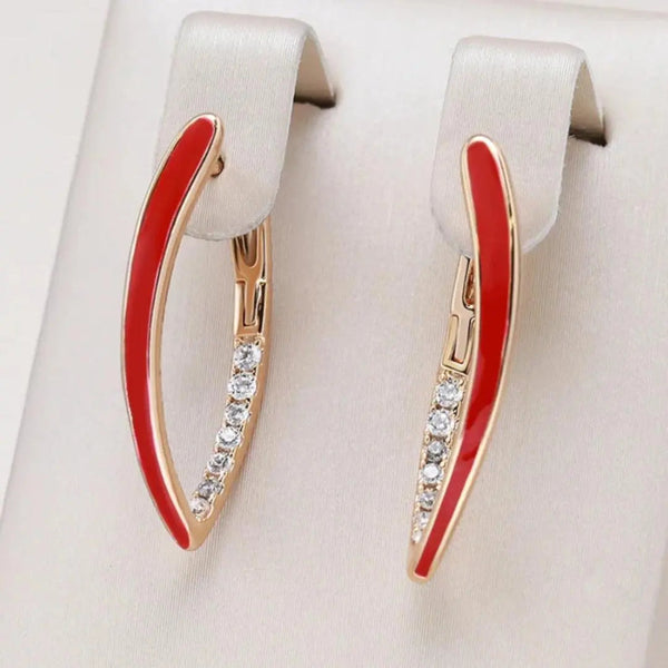 Gold-plated elegant earrings with red enamel 0