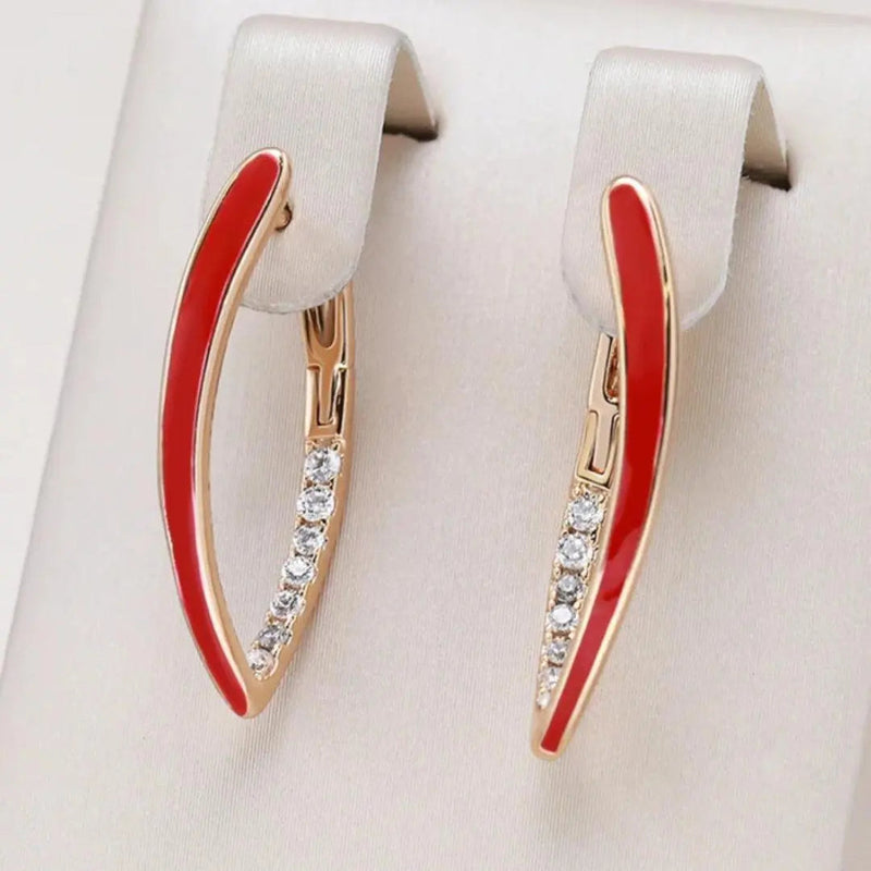 Gold-plated elegant earrings with red enamel 0