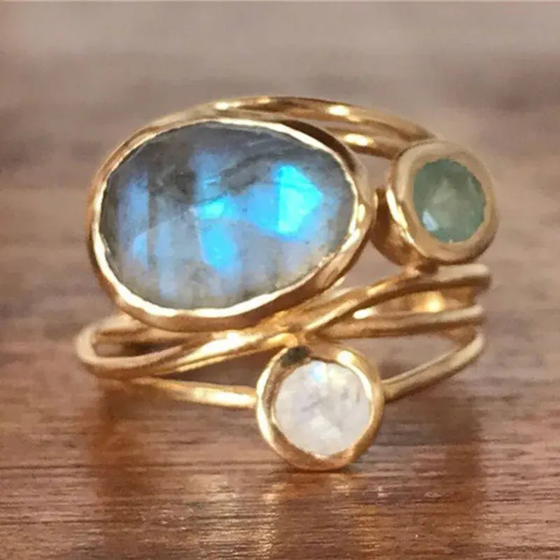 Gold Boho Ring with Crystals 0