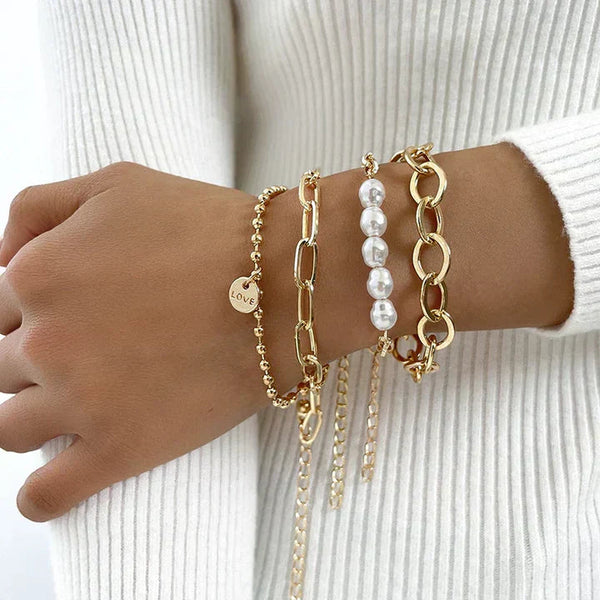 Gold bead bracelet set 0