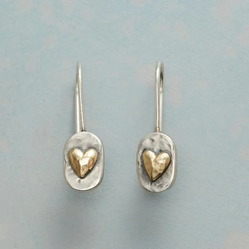 Golden Heart Earrings in Vintage Silver 0
