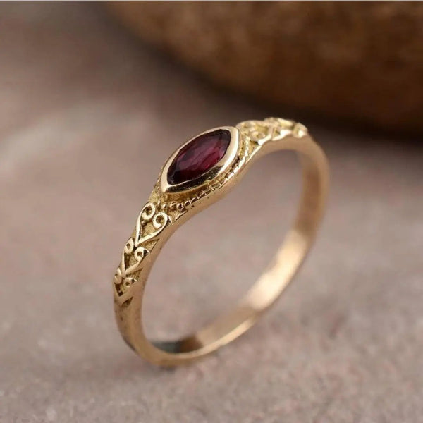 Golden Vintage Ring with Red Crystal 0