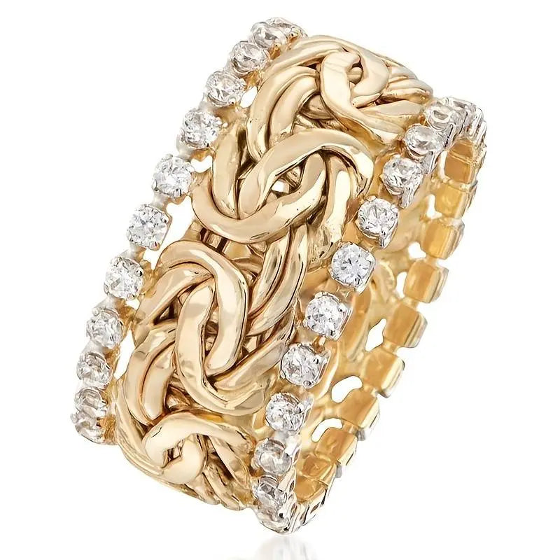 Golden braided ring with zirconia 0