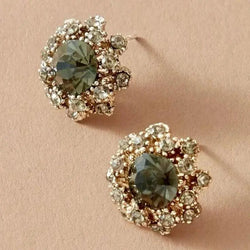 Green shiny round vintage earrings 0
