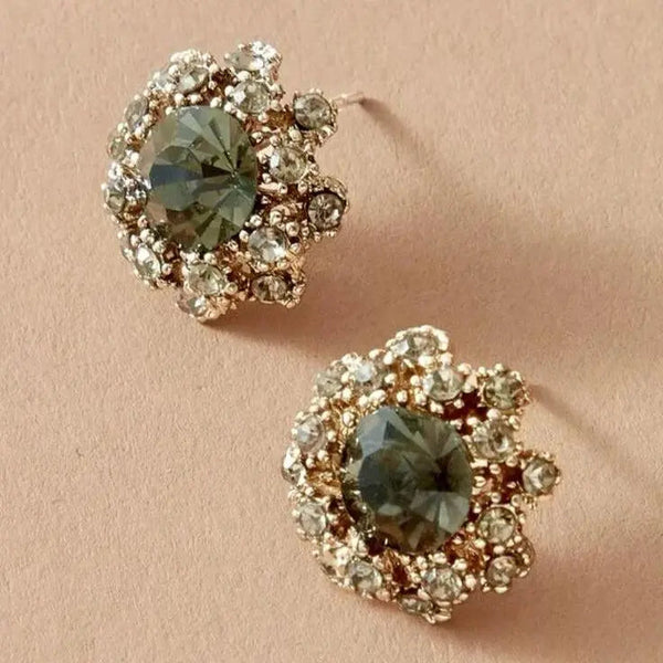 Green shiny round vintage earrings 0