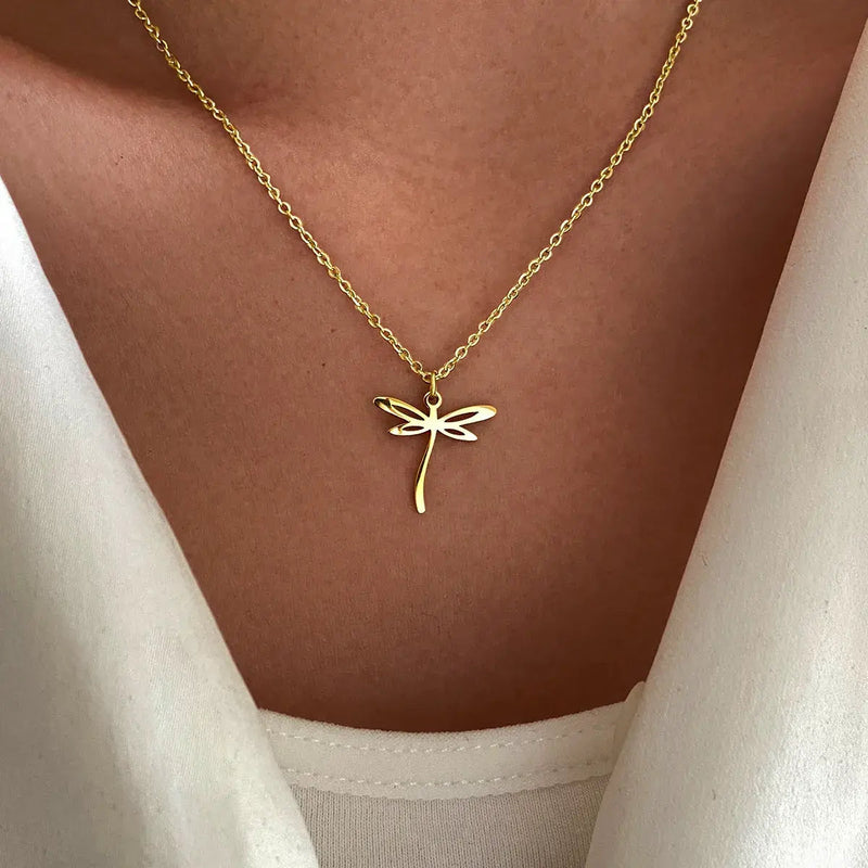 Hollow Golden Dragonfly Necklace 0