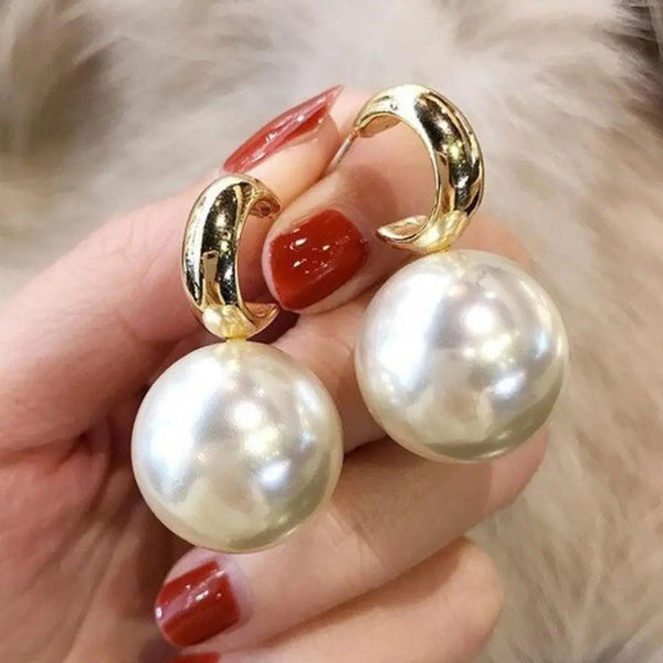 Large Gold Pearl Earrings 0