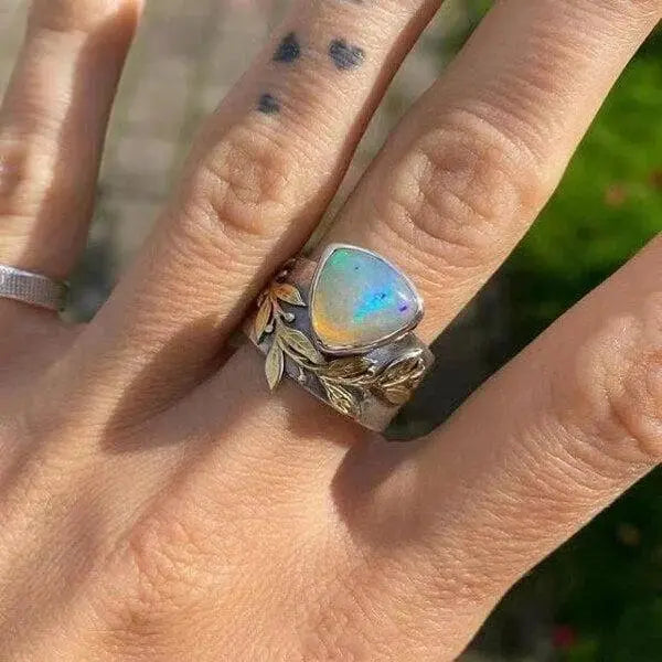 Leaf Geometric Opal Ring 0