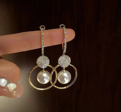 Luxury earrings with cultured pearls and zircons 0