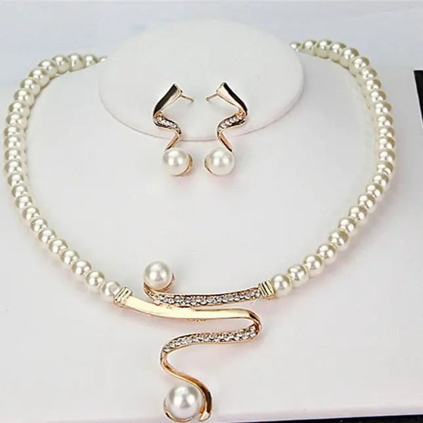 Natural Pearl Necklace + Earrings Set 0