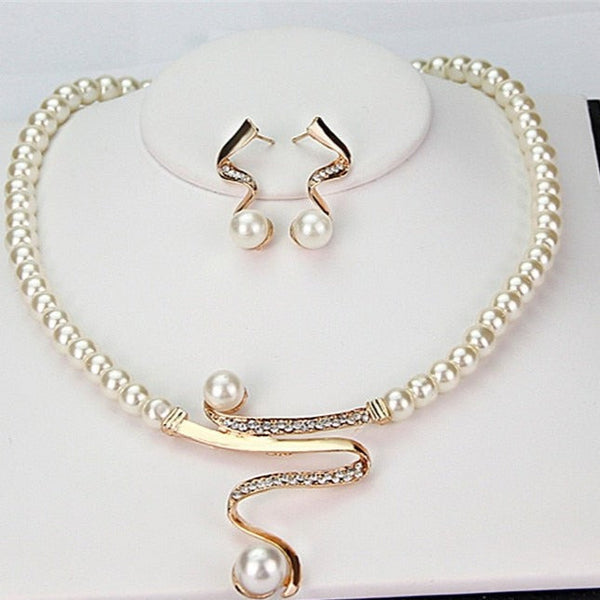 Natural Pearl Necklace + Earrings Set 0