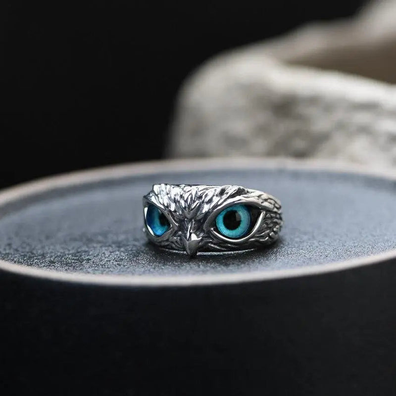 Owl of good luck adjustable ring in silver and opal 3