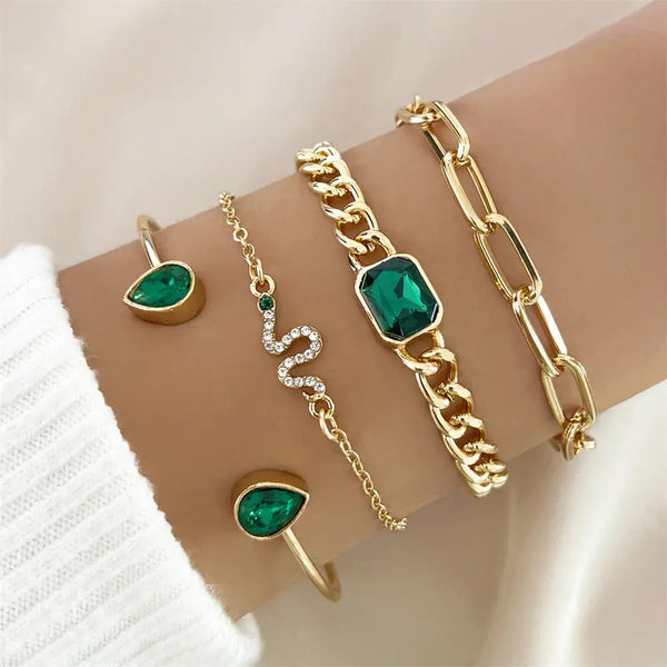 Pack of Bracelets with Green Crystals 0
