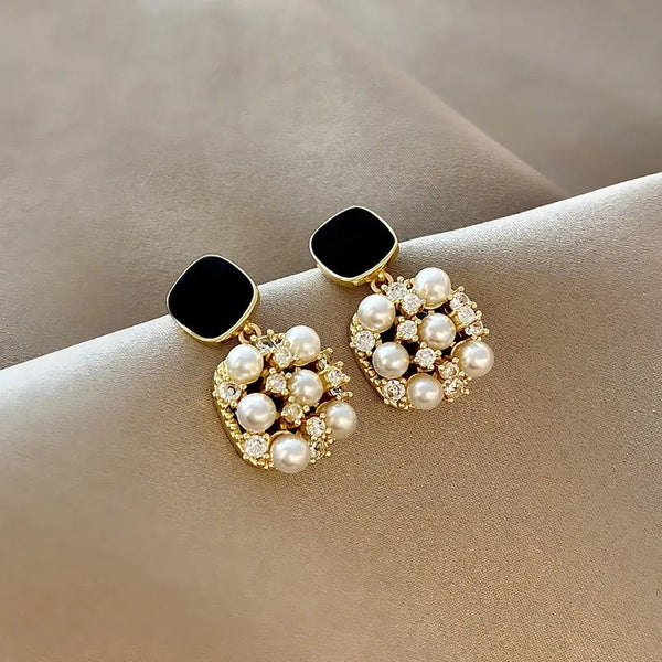 Pearl Earrings with Black Opal in Gold 0
