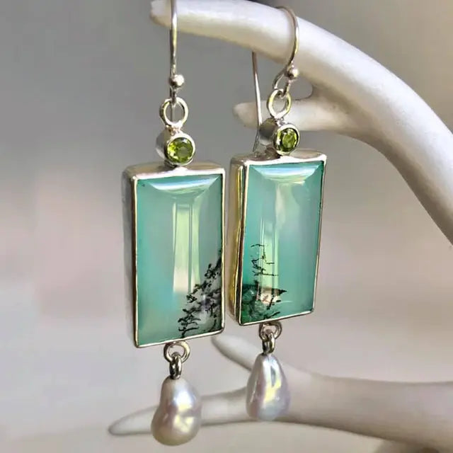Pearl earrings with green enamel 0