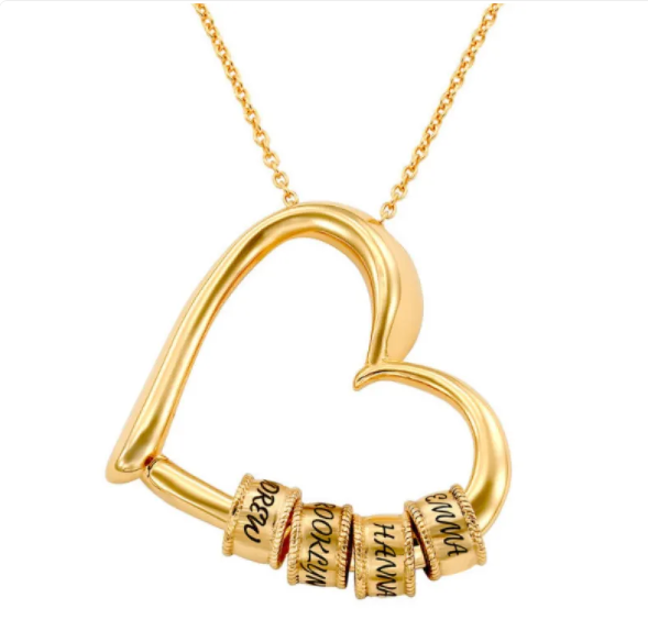 Personalized heart necklace with the option to attach rings and custom name engravings 0