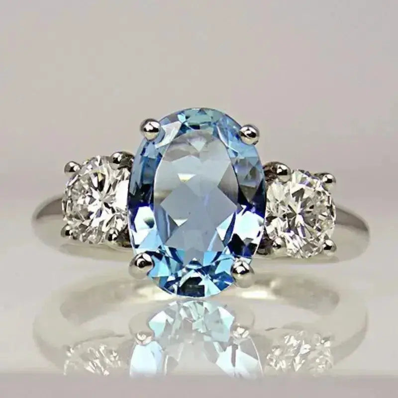 Ring with blue diamond crystal in sterling silver 0