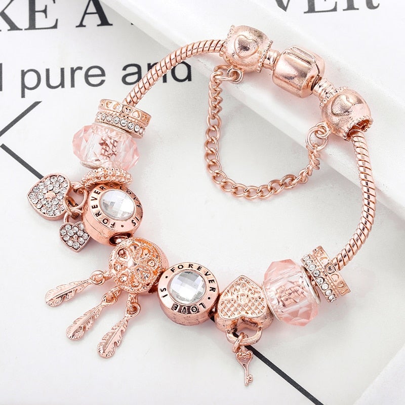 Rose Dreamcatcher Bracelet with Charms Included in Sterling Silver 0