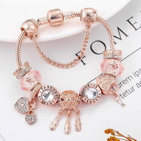 Rose Dreamcatcher Bracelet with Charms Included in Sterling Silver 1