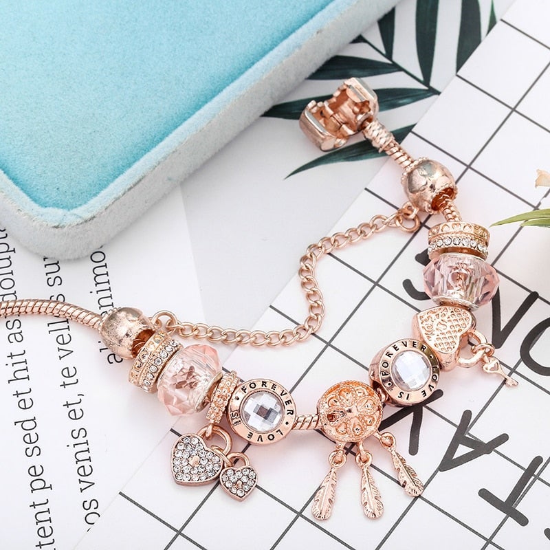 Rose Dreamcatcher Bracelet with Charms Included in Sterling Silver 2
