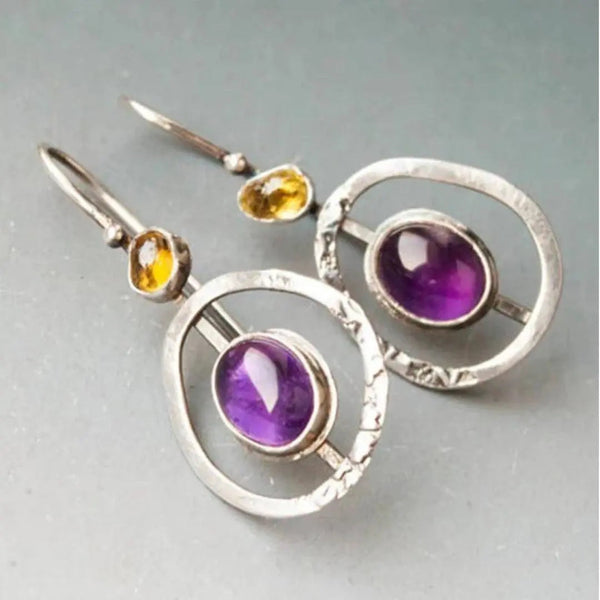 Round Boho Earrings with Amethyst in Silver 0