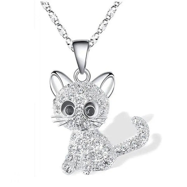 Silver Baby Kittens and Colored Zirconia Necklace 1