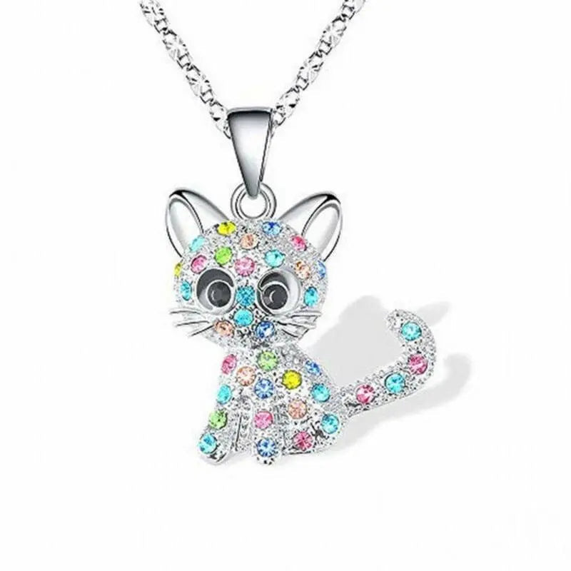Silver Baby Kittens and Colored Zirconia Necklace 3