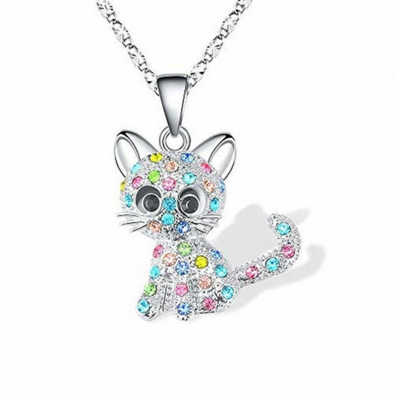 Silver Baby Kittens and Coloured Zirconia Necklace 2