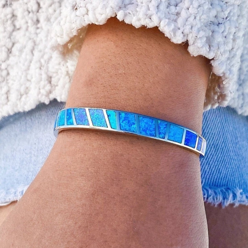 Silver bracelet with blue opal stone 2