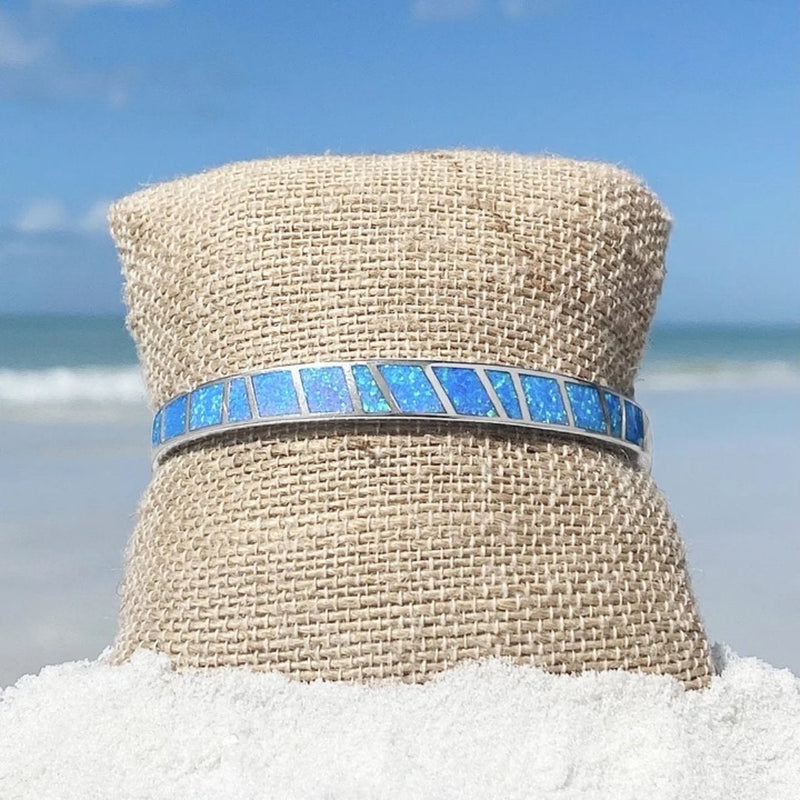 Silver bracelet with blue opal stone 3