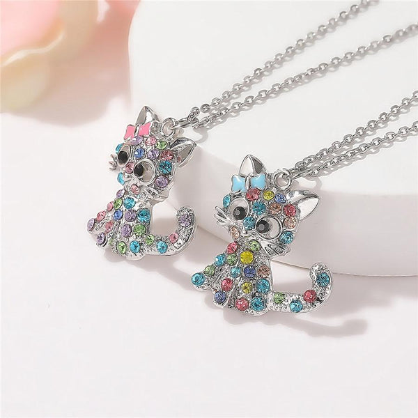 Silver necklace with cat pendant and colored zirconia stones 1