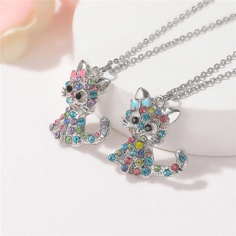 Silver necklace with cat pendant and colored zirconia stones 1