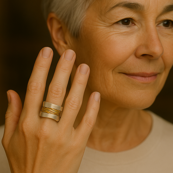 Silver ring with golden threads 1