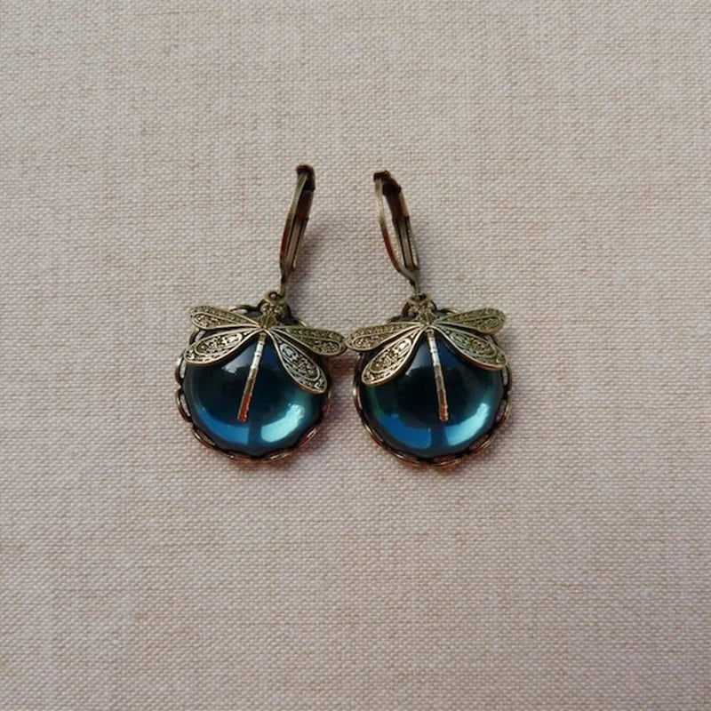Spherical Dragonfly Earrings in Antique Gold 3