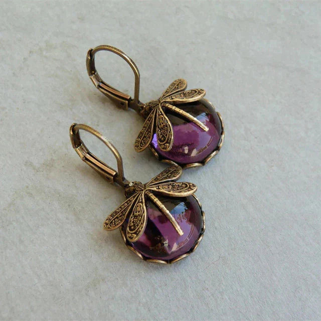 Spherical Dragonfly Earrings in Antique Gold 7