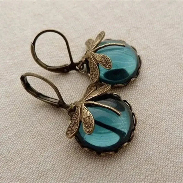 Spherical dragonfly earrings in antique gold 0