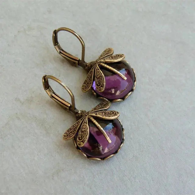 Spherical dragonfly earrings in antique gold 6