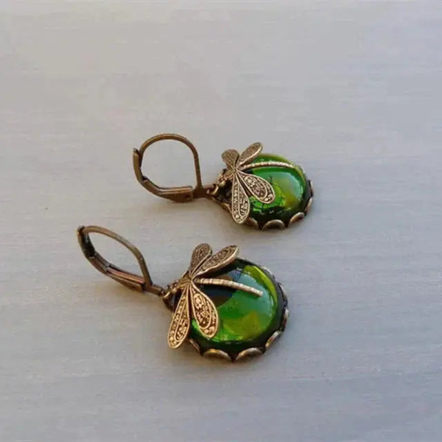 Spherical dragonfly earrings in antique gold 7