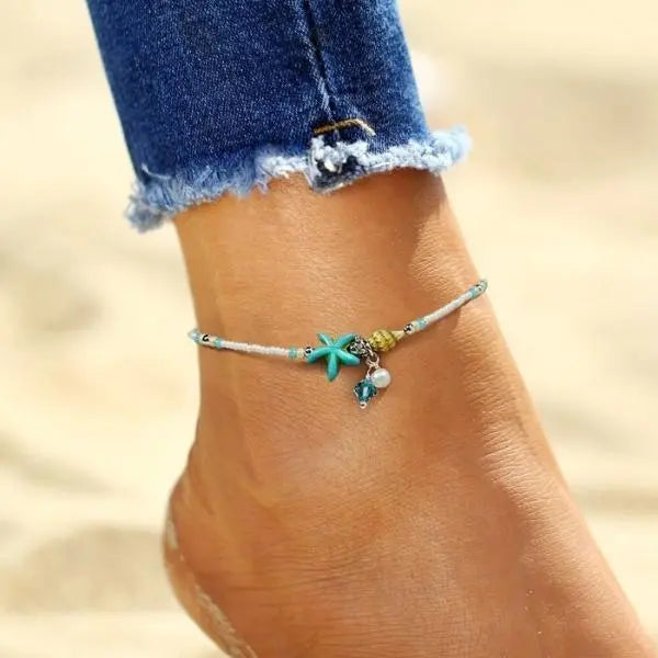 Star and Shell Anklet Bracelet with Natural Stones 2