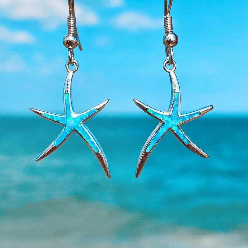 Starfish earrings made of opal and silver 0