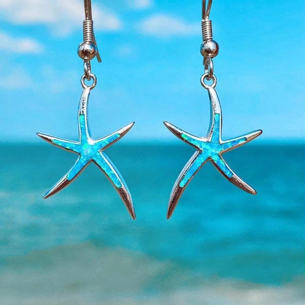 Starfish earrings made of opal and silver 1