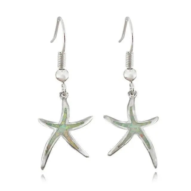 Starfish earrings made of opal and silver 2
